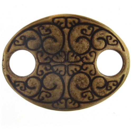 Brass Oxidized, 23.1mm Width by 17.6mm Length by 3.0mm Height, Stamped 2 Hole Oval Connector. Quantity Per Pack: 4 Pieces.