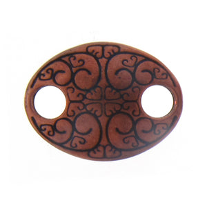 Copper Oxidized, 23.1mm Width by 17.6mm Length by 3.0mm Height, Stamped 2 Hole Oval Connector. Quantity Per Pack: 4 Pieces.