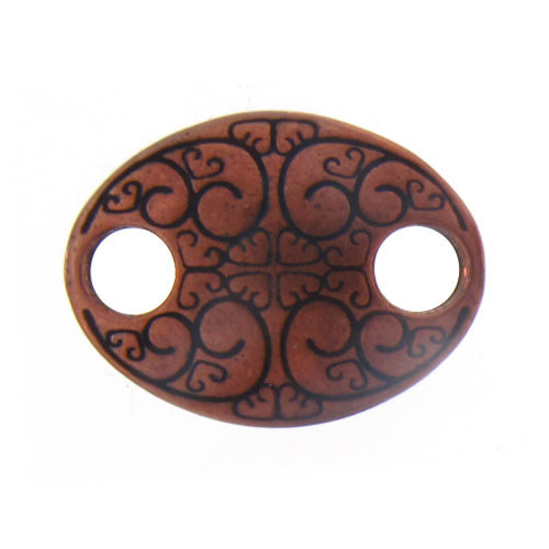 Copper Oxidized, 23.1mm Width by 17.6mm Length by 3.0mm Height, Stamped 2 Hole Oval Connector. Quantity Per Pack: 4 Pieces.