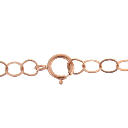 Rose Gold Filled, 3.6mm Width / Length, 18 Inch Flat Regular Circle Chain with 5.5mm Width / Length by 1.4mm Thick, Smooth Spring Ring Clasp. Quantity Per Pack: 1 Piece.