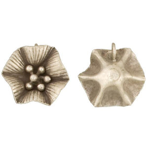 Fine Silver, Hill Tribe, 21.9mm Width by 7.8mm Length by 21.6mm Height, Flower Charm. Quantity Per Pack: 2 Pieces.