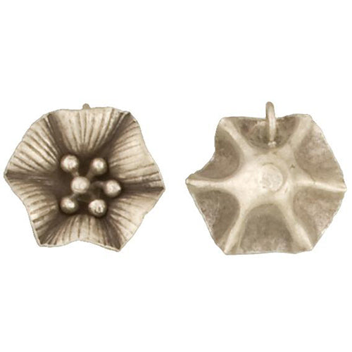 Fine Silver, Hill Tribe, 21.9mm Width by 7.8mm Length by 21.6mm Height, Flower Charm. Quantity Per Pack: 2 Pieces.