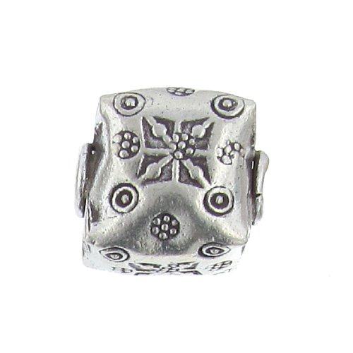 Fine Silver, Hill Tribe Bead, 17.9mm Width by 17.9mm Length by 20.2mm Height, Stamped Puffy Square Bead. Quantity per pack: 1 Piece.