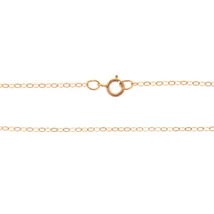 Gold Filled, 1.5mm Width by 2.0 Length, 18 Inch Regular Flat Cable Chain with 5.0mm Width / Length by 1.0mm Thick, Smooth Spring Ring Clasp. Quantity Per Pack: 1 Piece.