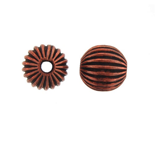 Copper, 12.0mm Width by 12.0mm Length by 12.2mm Height, Corrugated Round Bali Bead. Quantity per pack: 18 Pieces.