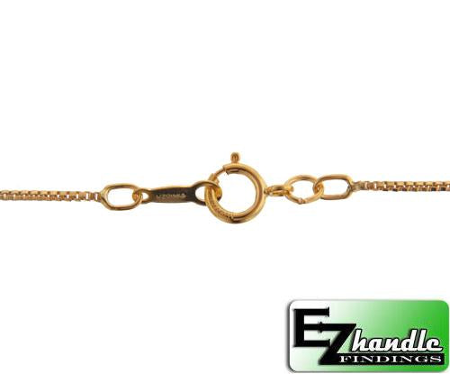 Gold Filled, 0.85mm Width / Length, 18 Inch Regular Square Box Chain with 6.0mm Width / Length by 1.4mm Thick, Smooth Spring Ring Clasp. Quantity Per Pack: 1 Piece.