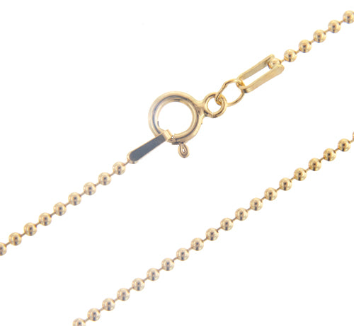 Gold Filled, 1.5mm Width / Length, 30 Inch Regular Round Ball Chain with 6.0mm Width / Length by 1.4mm Thick, Smooth Spring Ring Clasp. Quantity Per Pack: 1 Piece.