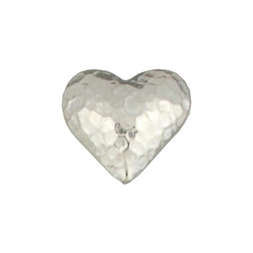 Fine Silver, Hill Tribe Bead, 23.0mm Width by 10.8mm Length by 13.9mm Height, Hammered Heart Bead. Quantity per pack: 1 Piece.