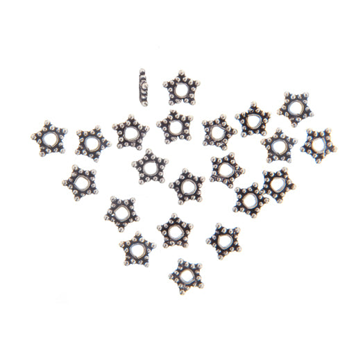 Sterling Silver Oxidized, 5.3mm Width by 1.0mm Thickness, Star Daisy Bali Bead. Quantity per pack: 102 Pieces.