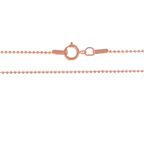 Rose Gold Filled, 1.2mm Width / Length, 16 Inch Regular Round Ball Chain with 6.0mm Width / Length by 1.4mm Thick, Smooth Spring Ring Clasp. Quantity Per Pack: 1 Piece.