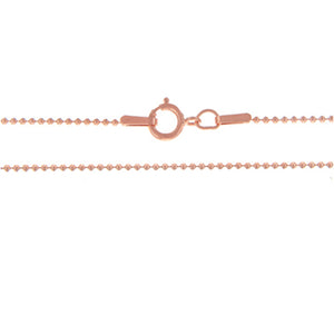 Rose Gold Filled, 1.2mm Width / Length, 18 Inch Regular Round Ball Chain with 6.0mm Width / Length by 1.4mm Thick, Smooth Spring Ring Clasp. Quantity Per Pack: 1 Piece.