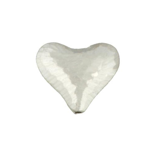 Fine Silver, Hill Tribe Bead, 26.1mm Width by 9.6mm Length by 23.1mm Height, Textured Heart Bead. Quantity per pack: 2 Pieces.