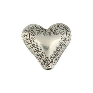 Fine Silver, Hill Tribe Bead, 23.8mm Width by 9.4mm Length by 23.5mm Height, Stamped Heart Bead. Quantity per pack: 1 Piece.