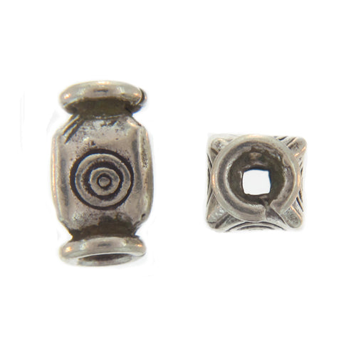 Fine Silver, Hill Tribe Bead, 6.1mm Width by 6.4mm Length by 9.6mm Height, Stamped Fancy Square Bead. Quantity per pack: 2 Pieces.