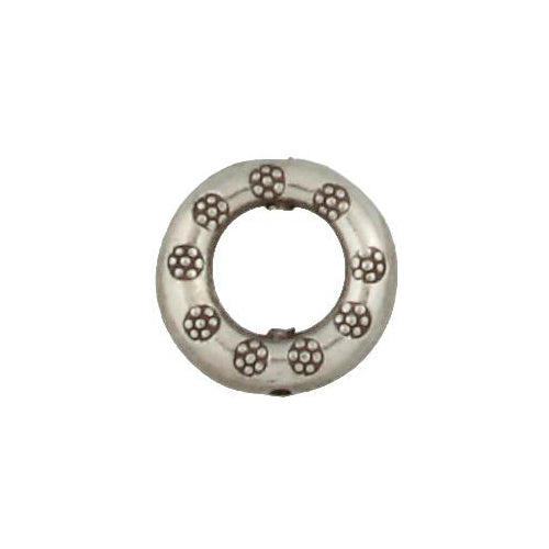 Fine Silver, Hill Tribe Bead, 18.1mm Width by 4.8mm Length by 17.8mm Height, Stamped Round Bead With 9.8mm Opening. Quantity per pack: 3 Pieces.