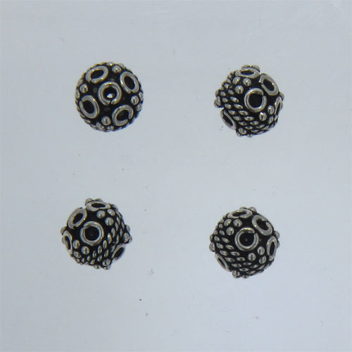 Sterling Silver, 6.38mm Width by 7.0mm Length / Height, Round Fancy Bali Bead.Quantity Per Pack: 6