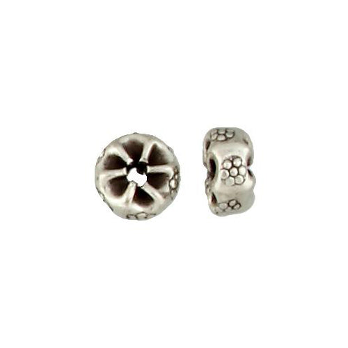 Fine Silver, Hill Tribe Bead, 11.2mm Width by 11.2mm Length by 4.7mm Height, Stamped Fancy Round Bead. Quantity per pack: 7 Pieces.