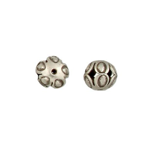 Fine Silver, Hill Tribe Bead, 10.1mm Width by 10.1mm Length by 9.8mm Height, Stamped Fancy Round Bead. Quantity per pack: 6 Pieces.