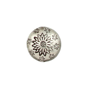 Fine Silver, Hill Tribe Bead, 16.8mm Width by 8.9mm Length by 17.4mm Height, Stamped Round Bead. Quantity per pack: 2 Pieces.