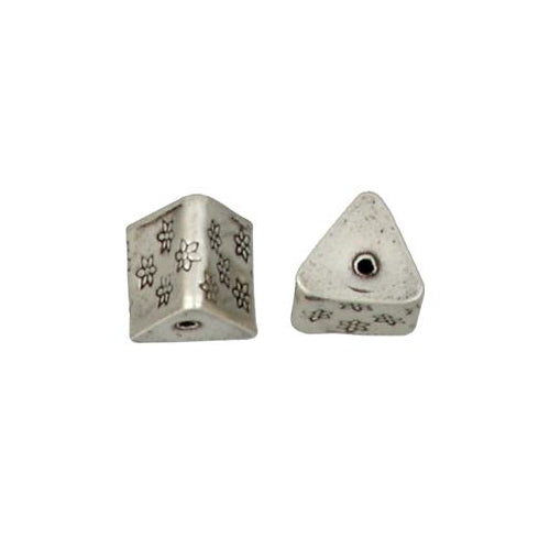 Fine Silver, Hill Tribe Bead, 11.4mm Width by 11.4mm Length by 12.9mm Height, Stamped Triangle Bead. Quantity per pack: 2 Pieces.