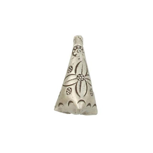 Fine Silver, Hill Tribe Bead, 11.4mm Width by 11.9mm Length by 22.6mm Height, Fancy Cone Bead.