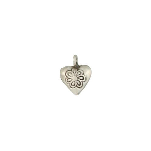 Fine Silver, Hill Tribe, 11.1mm Width by 5.7mm Length by 14.9mm Height, Stamped Heart Charm. Quantity Per Pack: 10 Pieces.