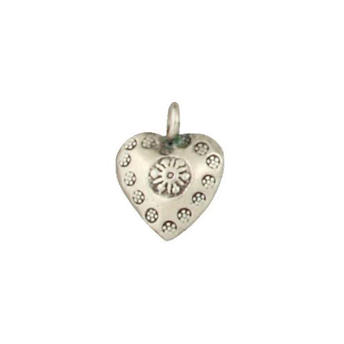 Fine Silver, Hill Tribe, 12.7mm Width by 5.6mm Length by 15.9mm Height, Stamped Heart Charm. Quantity Per Pack: 4 Pieces.