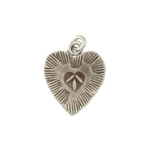 Fine Silver, Hill Tribe, 16.8mm Width by 1.3mm Length by 22.4mm Height, Stamped Heart Charm. Quantity Per Pack: 4 Pieces.