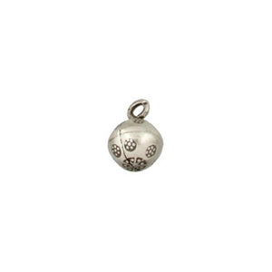 Fine Silver, Hill Tribe, 10.4mm Width by 10.4mm Length by 14.0mm Height, Stamped Round Charm With Bell. Quantity Per Pack: 4 Pieces.