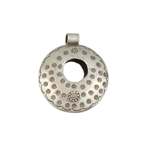 Fine Silver, Hill Tribe, 28.7mm Width by 9.7mm Length by 33.2mm Height, Stamped Round Pendant With 7.5mm Opening. Quantity Per Pack: 1 Piece.