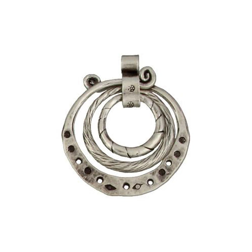 Fine Silver, Hill Tribe, 36.5mm Width by 3.1mm Length by 51.2mm Height, Stamped Triple Ring Pendant. Quantity Per Pack: 1 Piece.