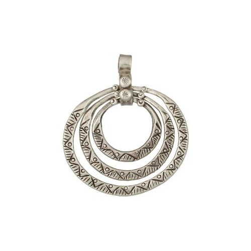 Fine Silver, Hill Tribe, 46.0mm Width by 3.9mm Length by 52.5mm Height, Stamped Triple Ring Pendant. Quantity Per Pack: 1 Piece.