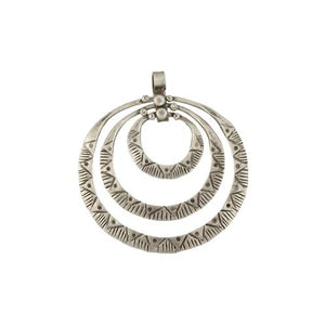 Fine Silver, Hill Tribe, 65.5mm Width by 3.7mm Length by 70.4mm Height, Stamped Triple Ring Pendant. Quantity Per Pack: 1 Piece.