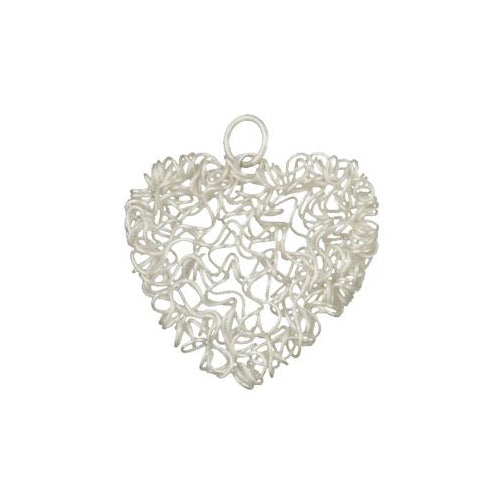 Fine Silver, Hill Tribe, 33.8mm Width by 7.4mm Length by 32.7mm Height, Wired Heart Charm. Quantity Per Pack: 1 Piece.