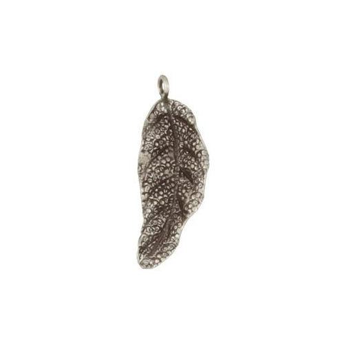 Fine Silver, Hill Tribe, 16.4mm Width by 3.8mm Length by 42.8mm Height, Stamped Leaf Charm. Quantity Per Pack: 4 Pieces.