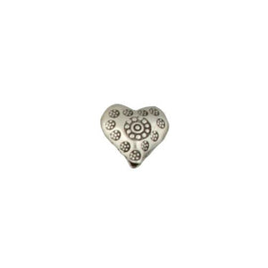 Fine Silver, Hill Tribe Bead, 11.3mm Width by 4.9mm Length by 11.0mm Height, Stamped Heart Bead. Quantity per pack: 6 Pieces.