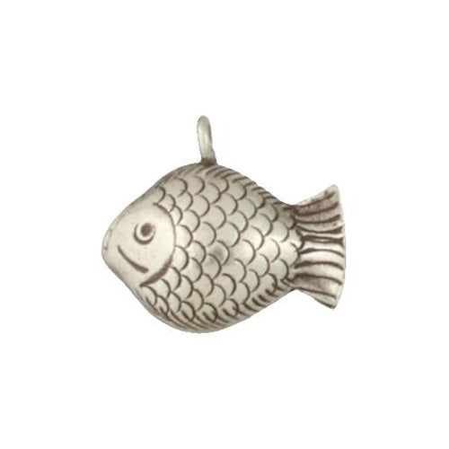 Fine Silver, Hill Tribe, 23.5mm Width by 10.8mm Length by 20.8mm Height, Fish Charm With Bell. Quantity Per Pack: 2 Pieces.