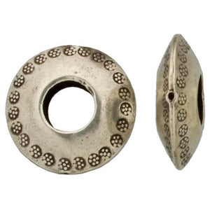 Fine Silver, Hill Tribe Bead, 31.1mm Width by 10.3mm Length by 30.6mm Height, Stamped Round Bead With 11.9mm Opening. Quantity per pack: 1 Piece.