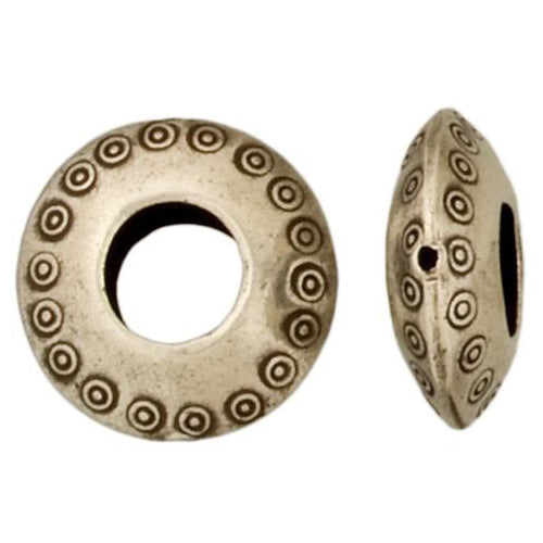 Fine Silver, Hill Tribe Bead, 24.4mm Width by 9.0mm Length by 24.3mm Height, Stamped Round Bead With 10.9mm Opening. Quantity per pack: 2 Pieces.