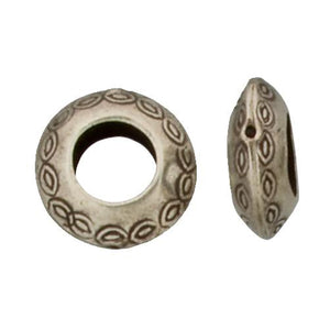 Fine Silver, Hill Tribe Bead, 20.9mm Width by 10.0mm Length by 21.0mm Height, Stamped Round Bead With 9.3mm Opening. Quantity per pack: 2 Pieces.