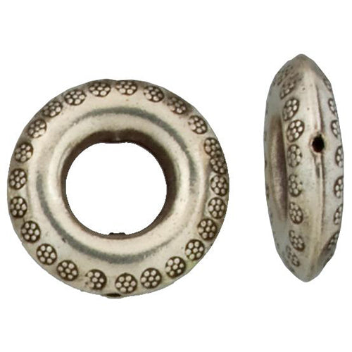 Fine Silver, Hill Tribe Bead, 30.2mm Width by 7.0mm Length by 30.0mm Height, Stamped Round Bead With 13.9mm Opening. Quantity per pack: 1 Piece.