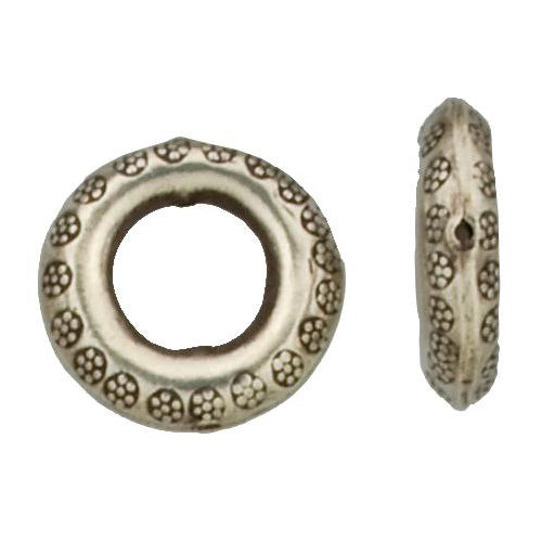 Fine Silver, Hill Tribe Bead, 24.5mm Width by 6.5mm Length by 24.0mm Height, Stamped Round Bead With 14.2mm Opening. Quantity per pack: 2 Pieces.