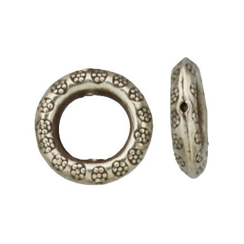 Fine Silver, Hill Tribe Bead, 21.4mm Width by 5.7mm Length by 21.5mm Height, Stamped Round Bead With 11.2mm Opening. Quantity per pack: 2 Pieces.