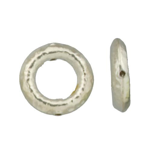 Fine Silver, Hill Tribe Bead, 20.6mm Width by 4.7mm Length by 20.4mm Height, Hammered Round Bead With 11.6mm Opening. Quantity per pack: 2 Pieces.