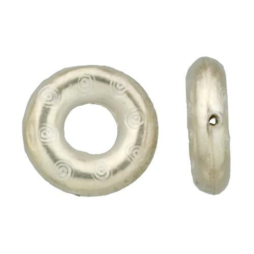 Fine Silver, Hill Tribe Bead, 22.8mm Width by 6.7mm Length by 22.9mm Height, Stamped Round Bead With 8.5mm Opening. Quantity per pack: 1 Piece.