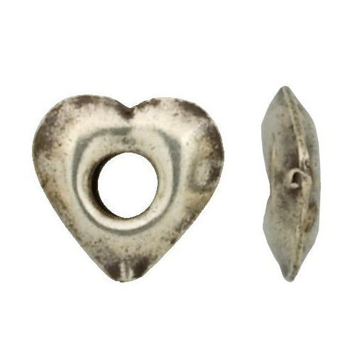 Fine Silver, Hill Tribe Bead, 23.3mm Width by 6.8mm Length by 22.2mm Height, Heart Bead With 8.1mm Opening. Quantity per pack: 2 Pieces.