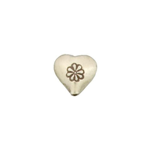 Fine Silver, Hill Tribe Bead, 12.1mm Width by 5.9mm Length by 11.5mm Height, Stamped Heart Bead. Quantity per pack: 6 Pieces.