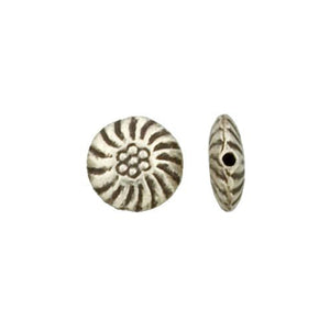 Fine Silver, Hill Tribe Bead, 12.4mm Width by 4.7mm Length by 12.6mm Height, Stamped Round Bead. Quantity per pack: 4 Pieces.