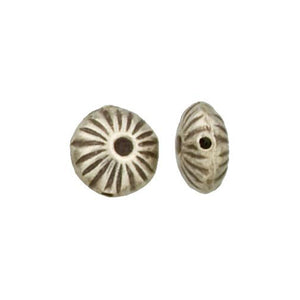 Fine Silver, Hill Tribe Bead, 12.3mm Width by 6.8mm Length by 12.7mm Height, Stamped Round Bead. Quantity per pack: 4 Pieces.