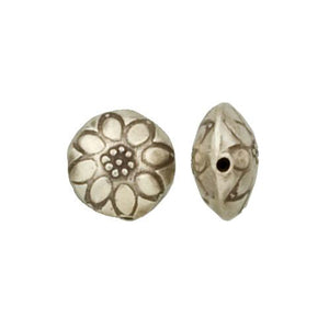 Fine Silver, Hill Tribe Bead, 15.6mm Width by 7.2mm Length by 15.9mm Height, Stamped Round Bead. Quantity per pack: 4 Pieces.